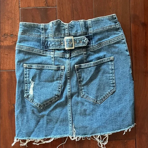 Free People Blue Distressed Mini Skirt - Picture 2 of 5